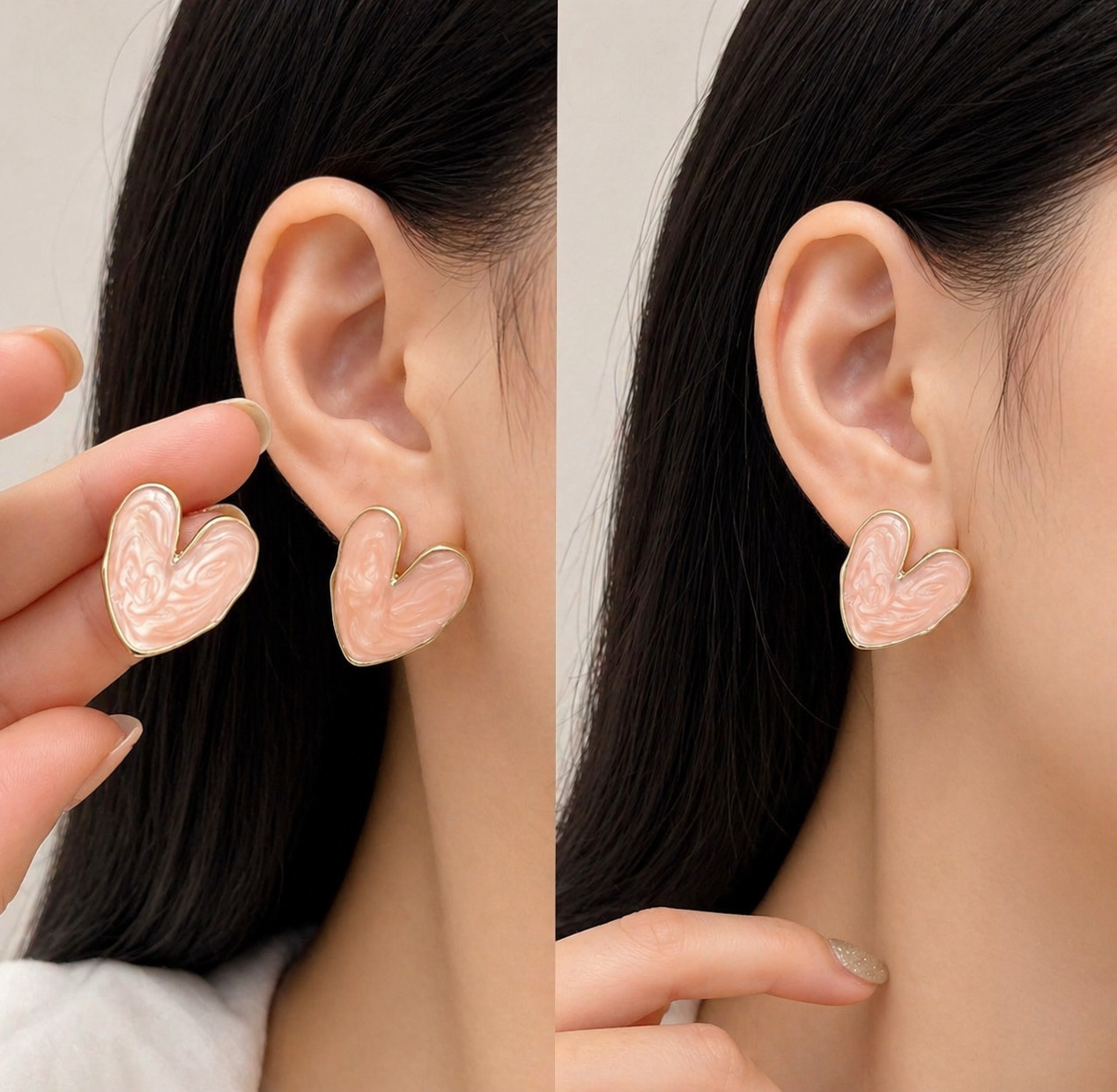 Blush Marble Heart Stud Earrings