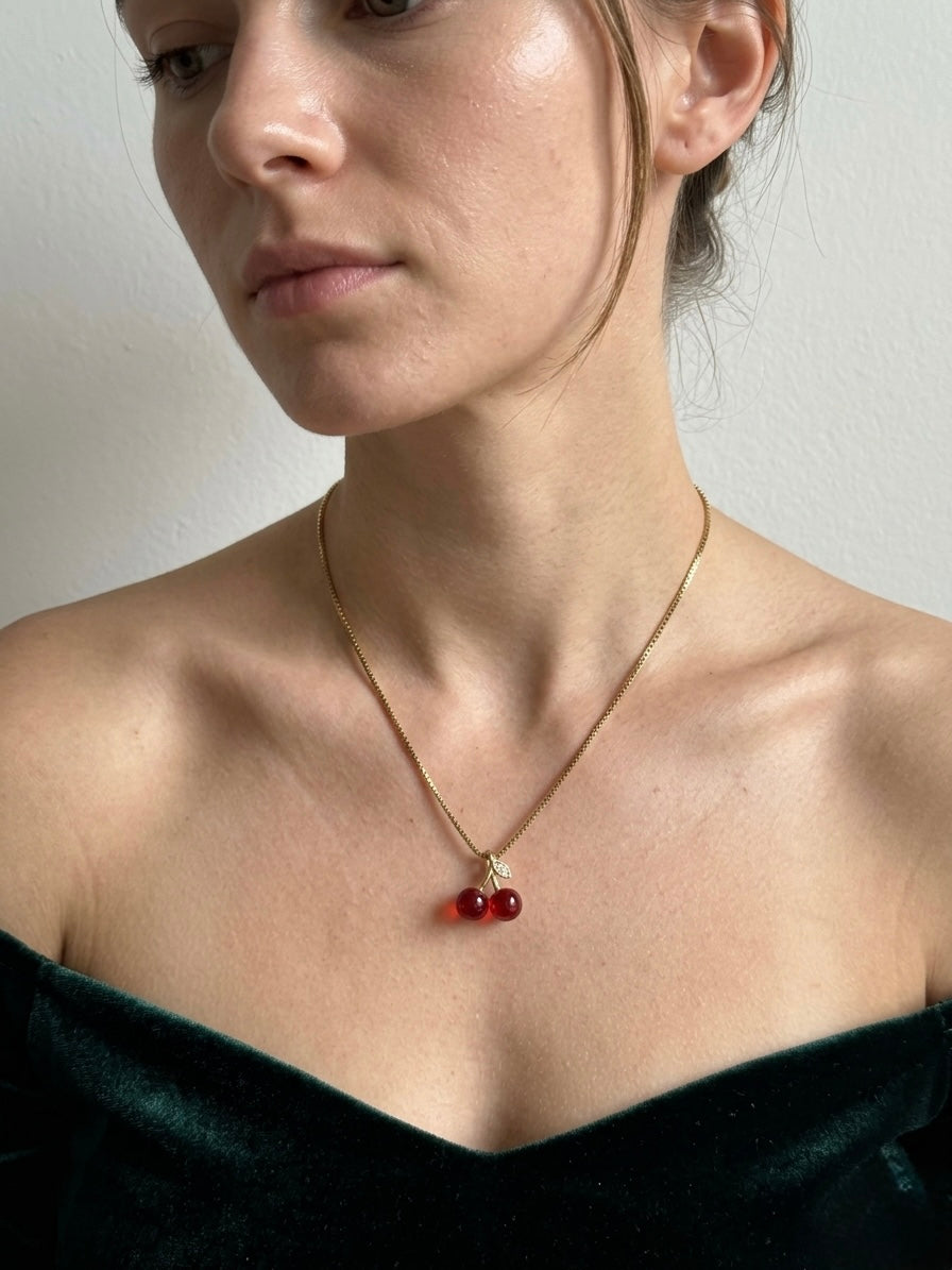 Sweet Scarlet Cherry Pendant Necklace