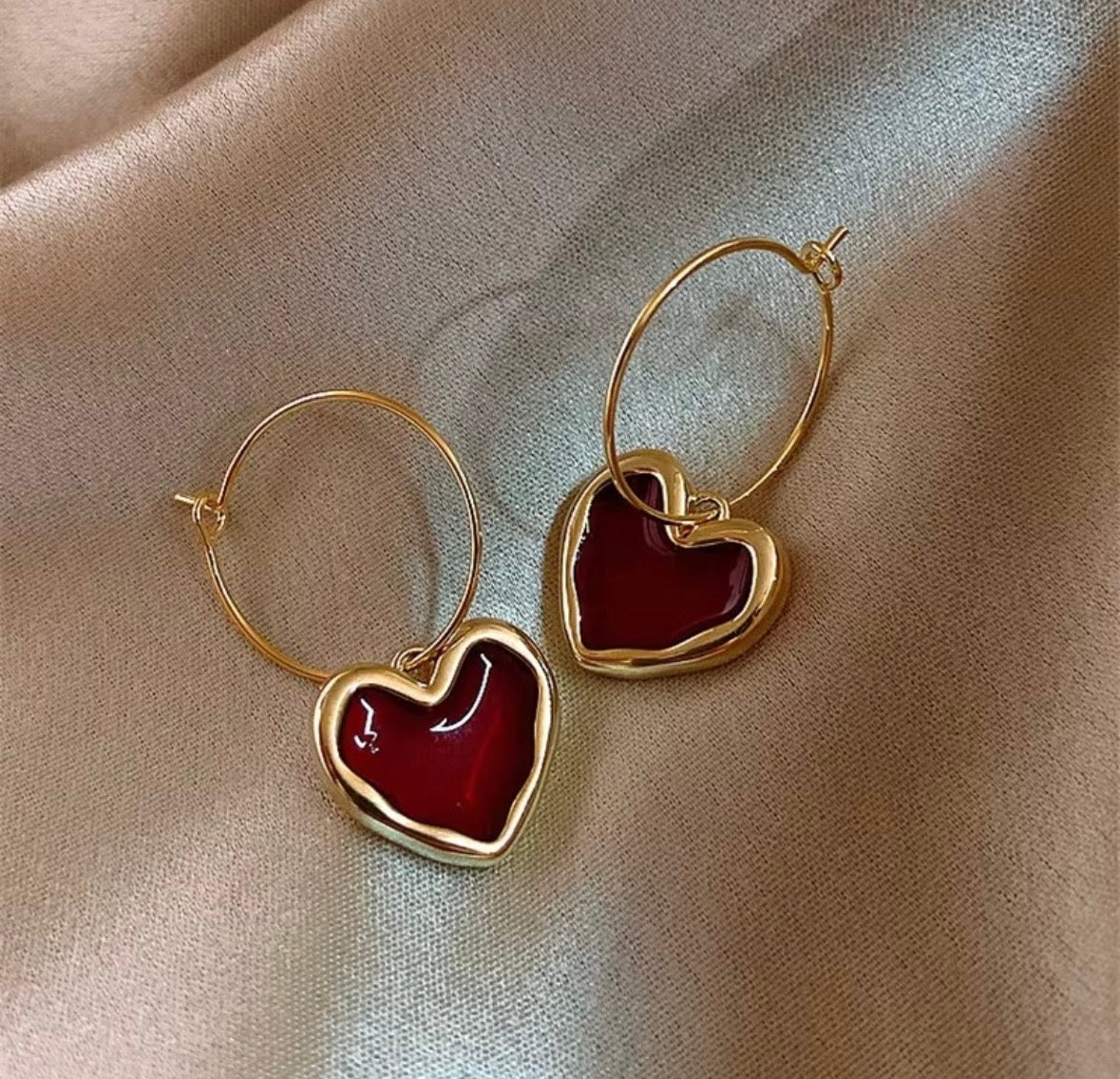 Scarlet Heart Hoop Earrings