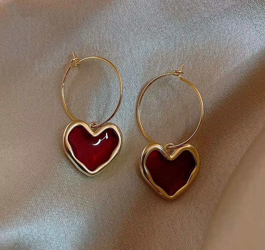 Scarlet Heart Hoop Earrings
