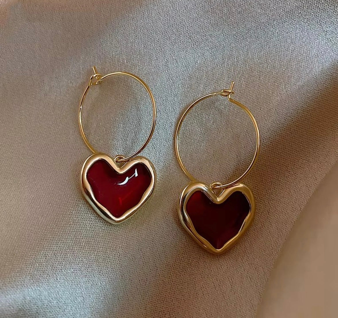 Scarlet Heart Hoop Earrings