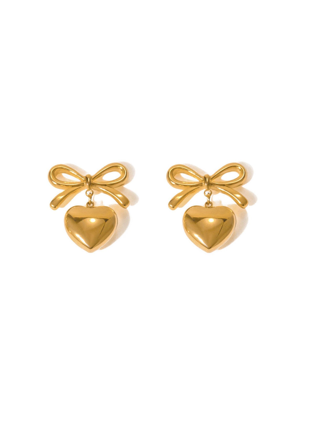 Golden Bow Heart Drop Earrings