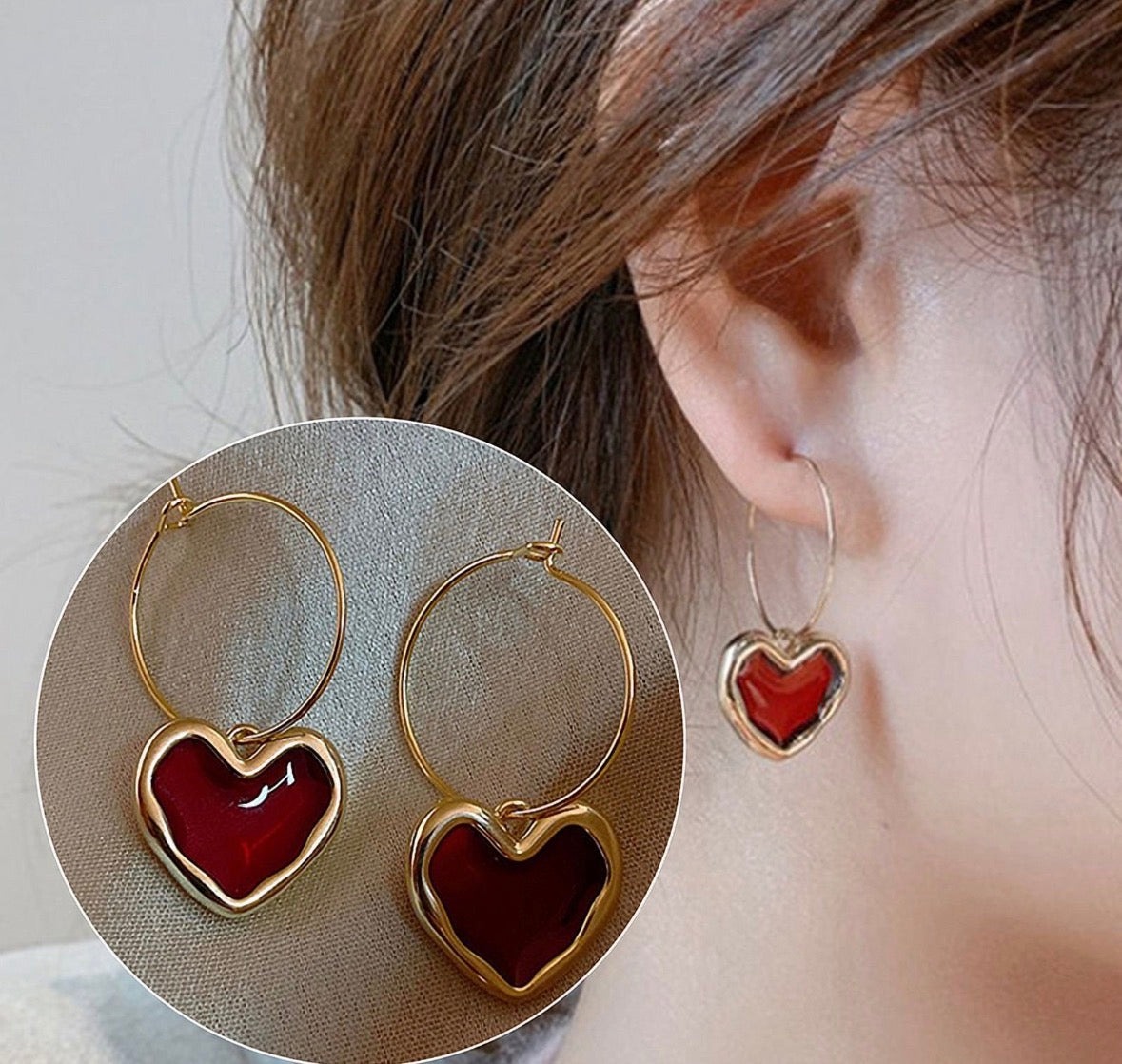 Scarlet Heart Hoop Earrings