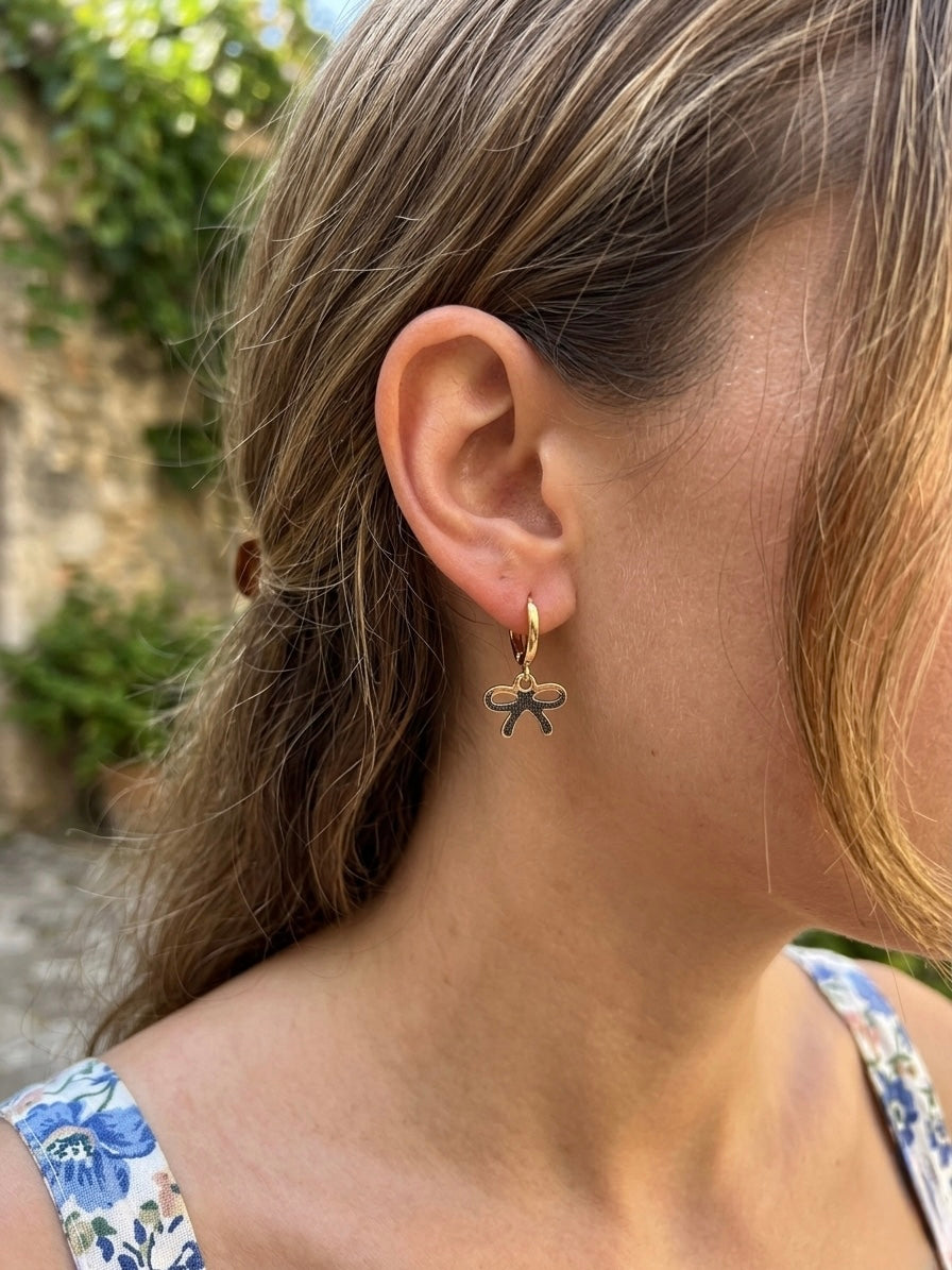 Golden Bow Charm Hoops