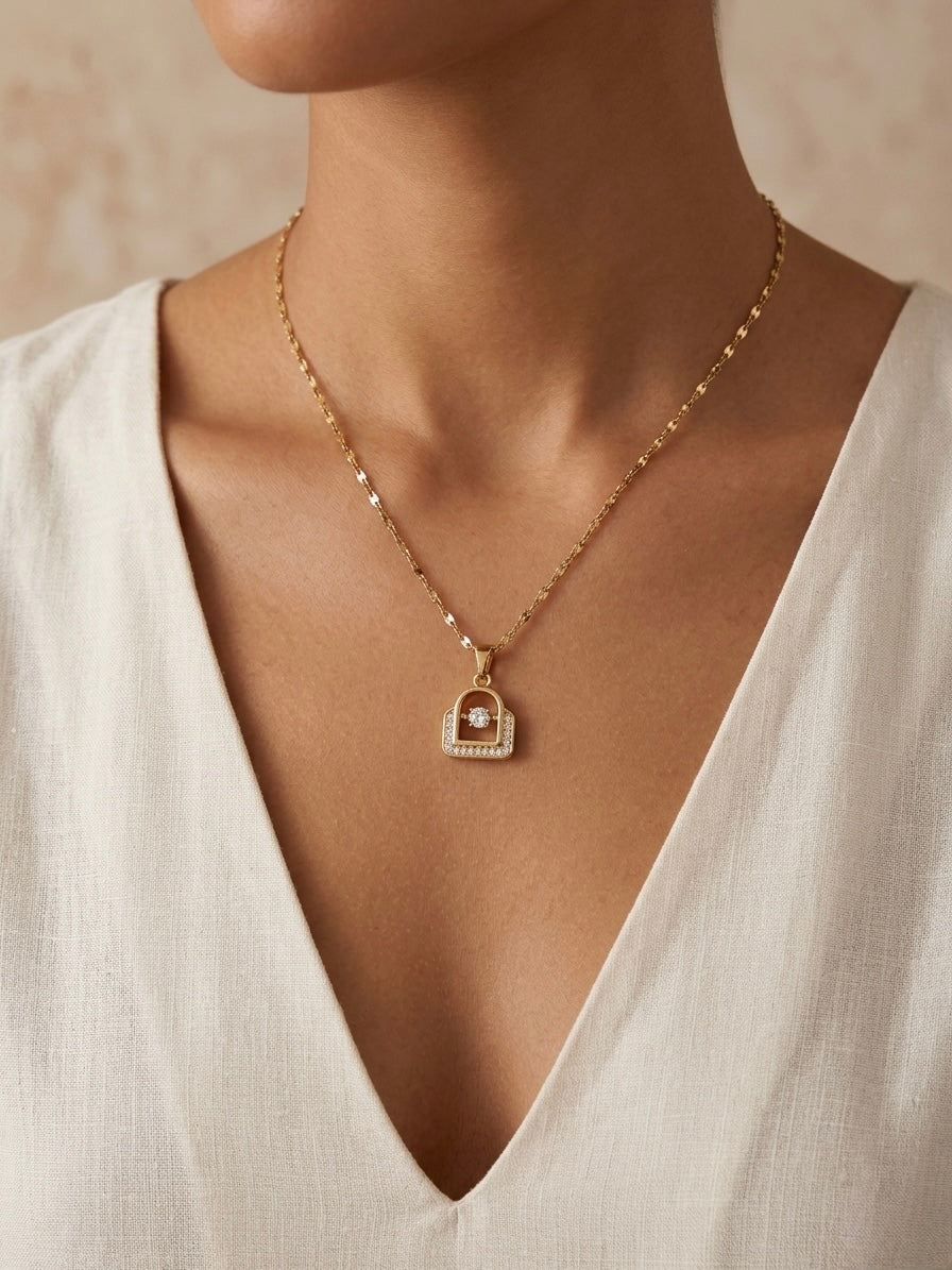 Golden Lock Charm Pendant Necklace