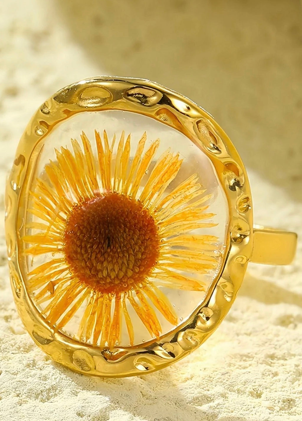 Golden Solstice Pressed Resin Flower Ring