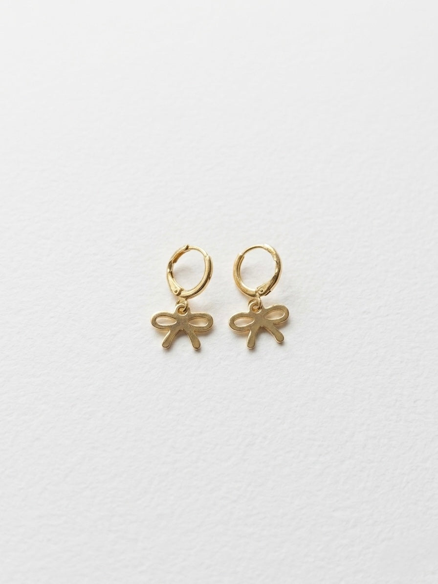 Golden Bow Charm Hoops