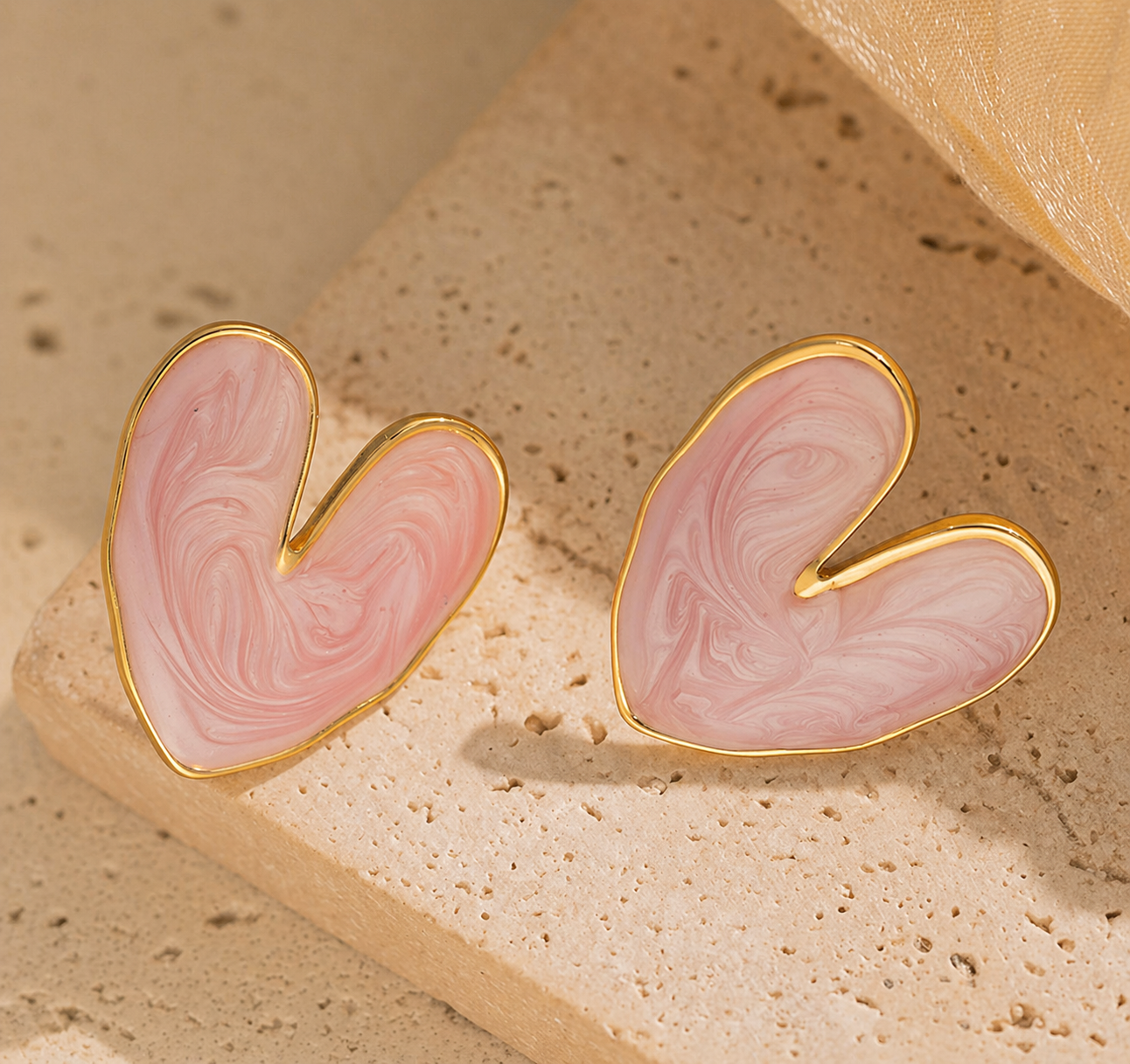 Blush Marble Heart Stud Earrings