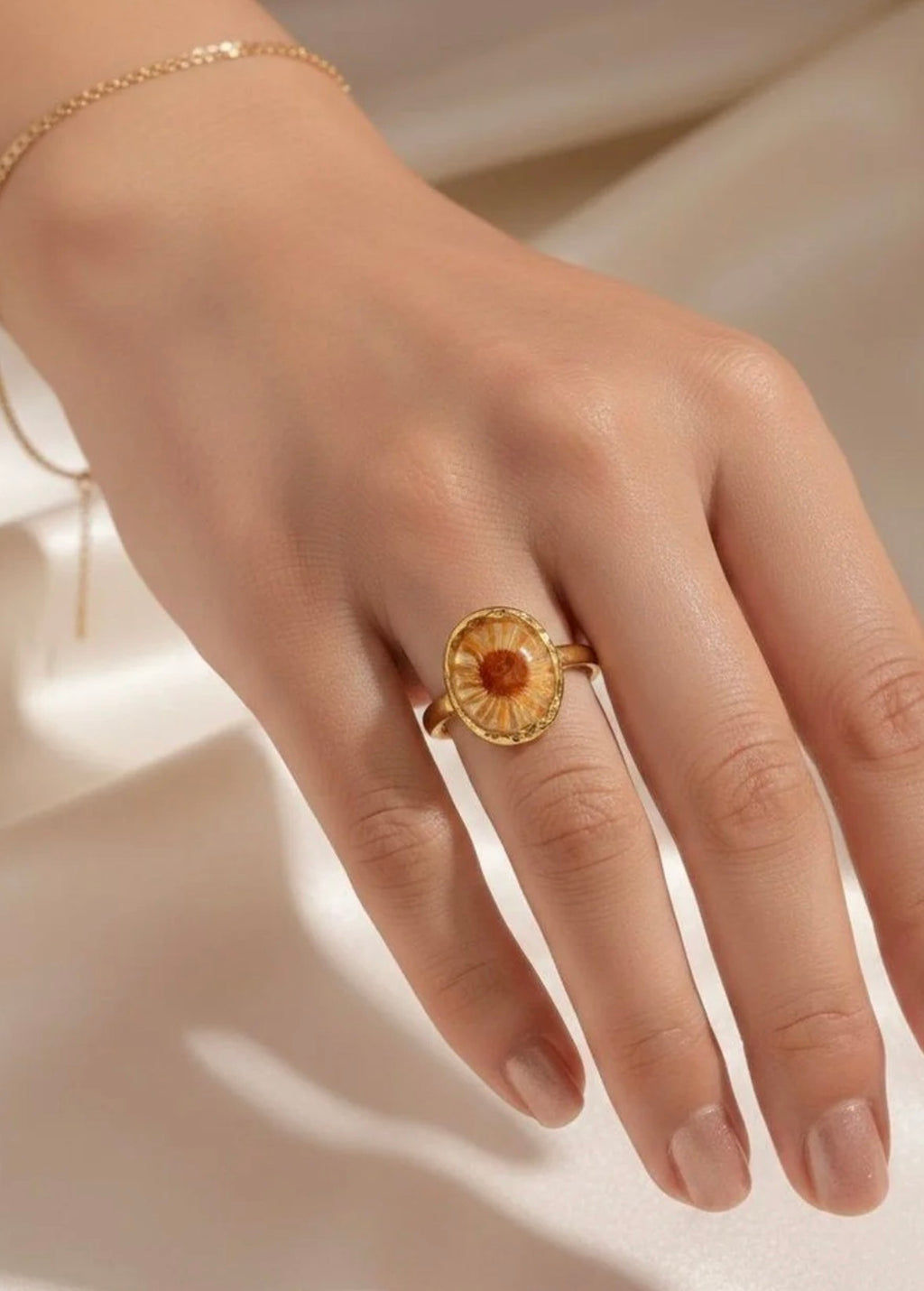 Golden Solstice Pressed Resin Flower Ring