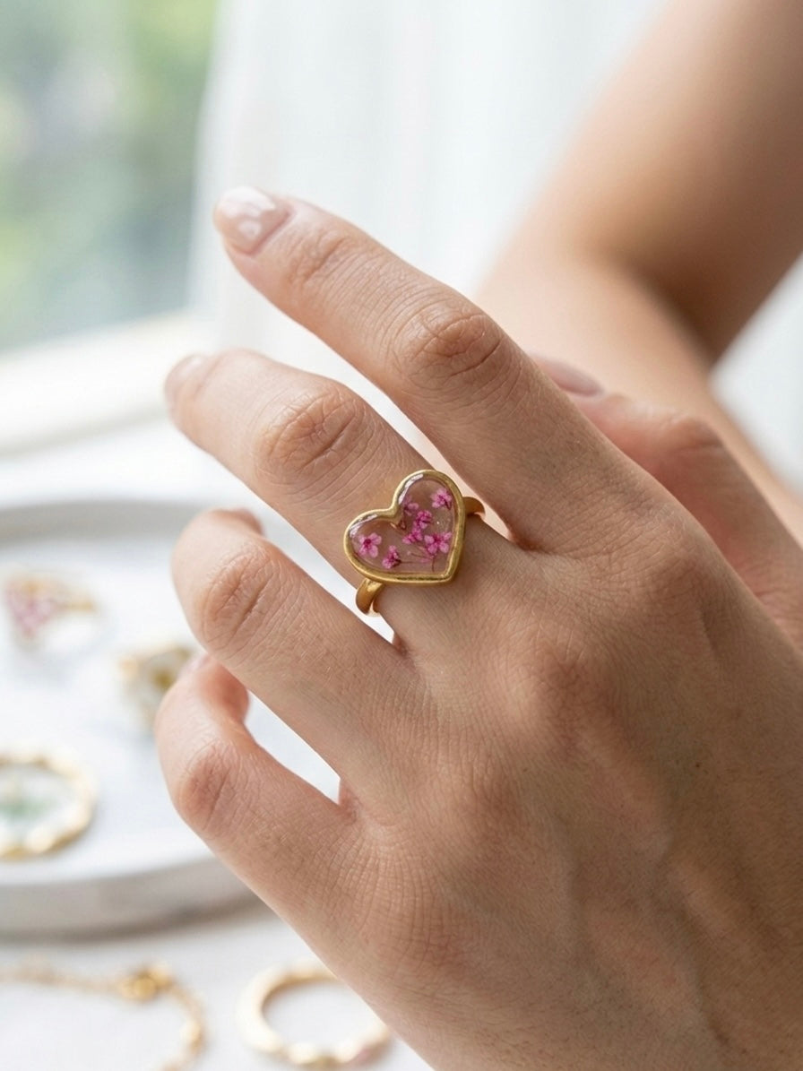 Eternal Blossom Resin Heart Ring