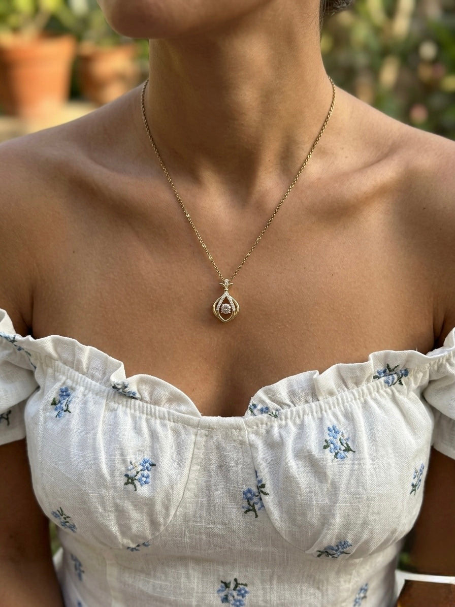 Golden Heart Bloom Pendant Necklace