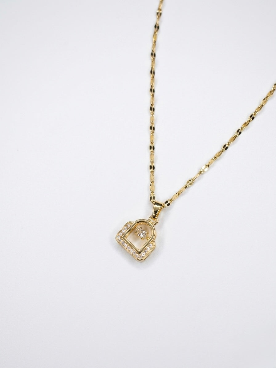 Golden Lock Charm Pendant Necklace