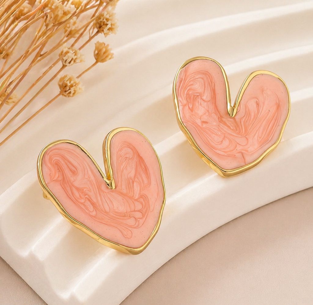 Blush Marble Heart Stud Earrings