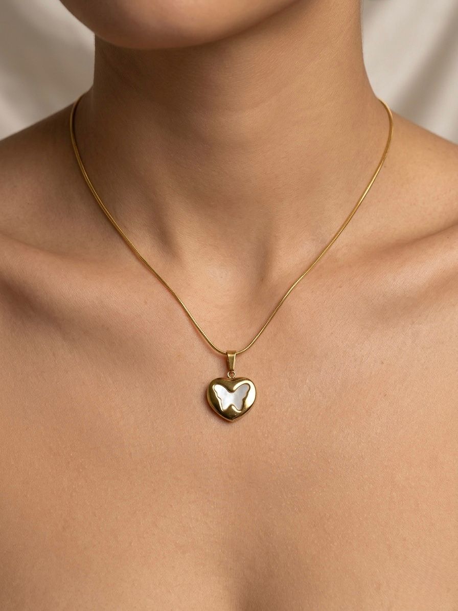 Golden Heart Butterfly Necklace