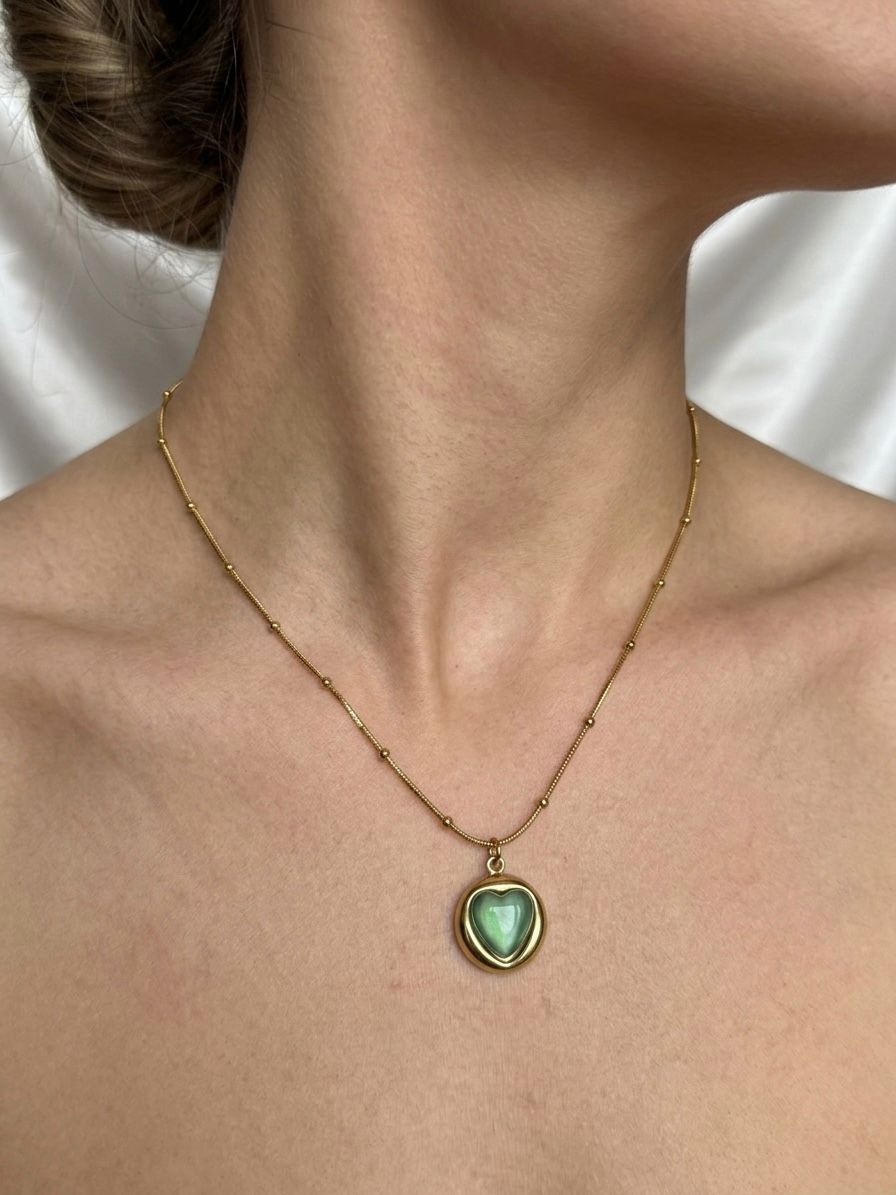 Vintage Mint Heart Satellite Pendant Necklace
