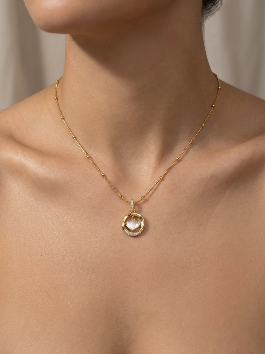 Pearl Shell Medallion Pendant Necklace