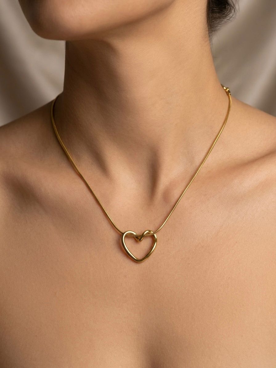 Gold Open Heart Slide Necklace