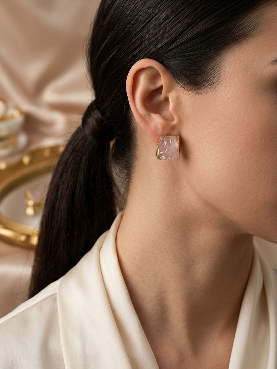 Raw Rose Quartz Stud Earrings