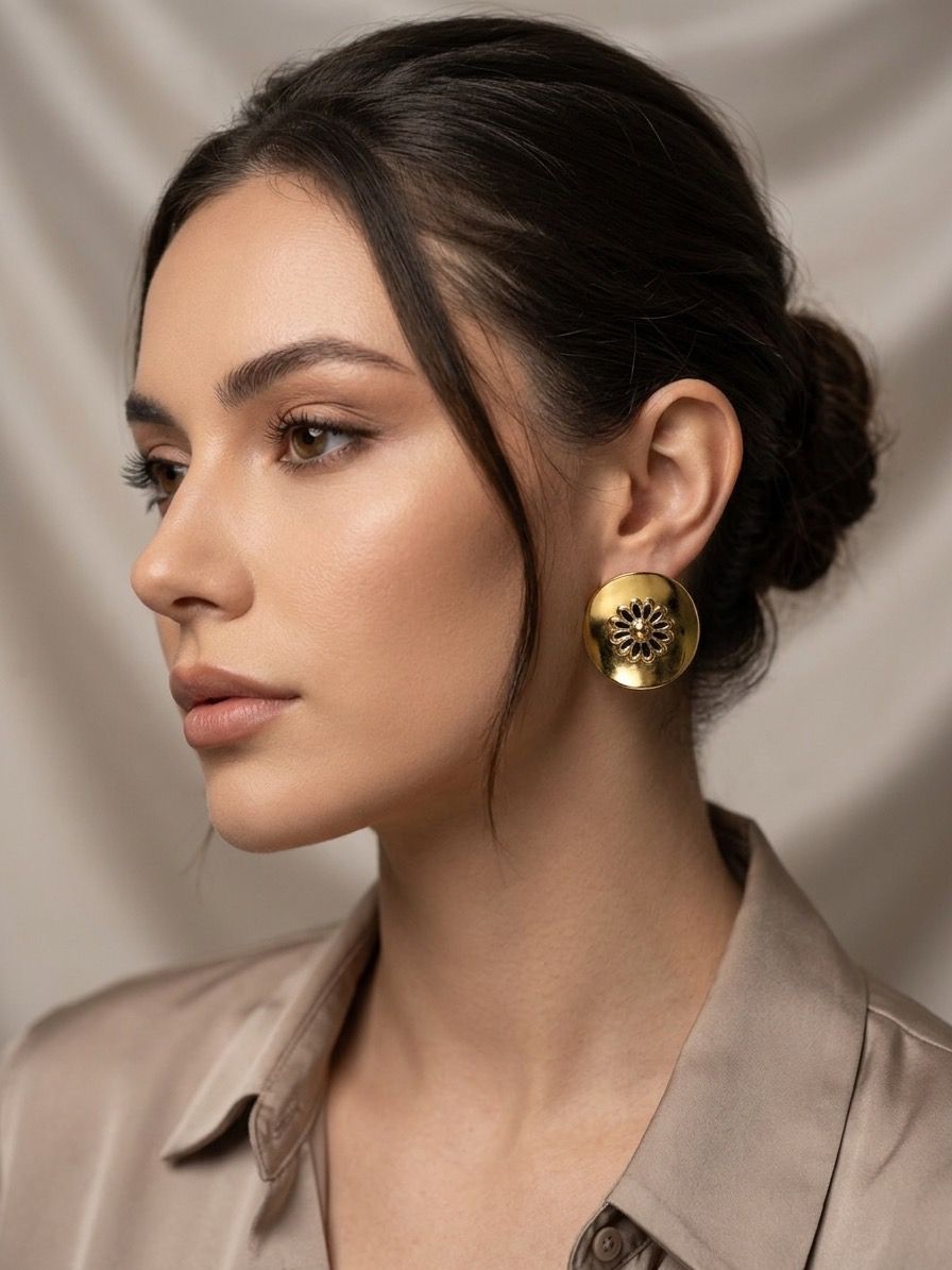 Vintage Style Gold Floral Coin Studs