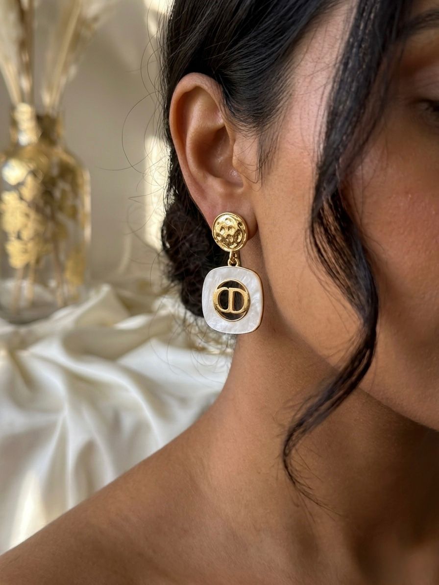Pearly Monogram Drop Earrings