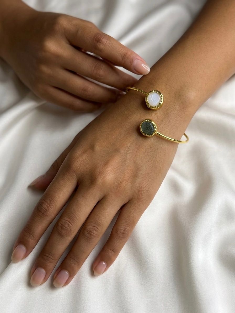 Ethereal Open-Cuff Gemstone Bracelet