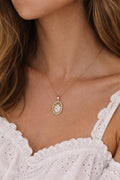 Golden Bloom Oval Pendant Necklace