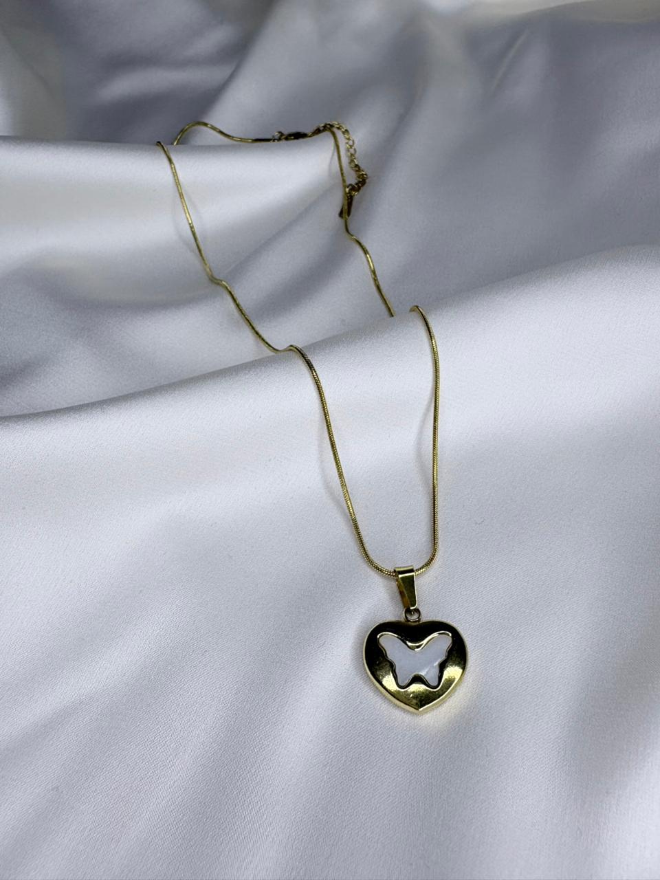 Golden Heart Butterfly Necklace