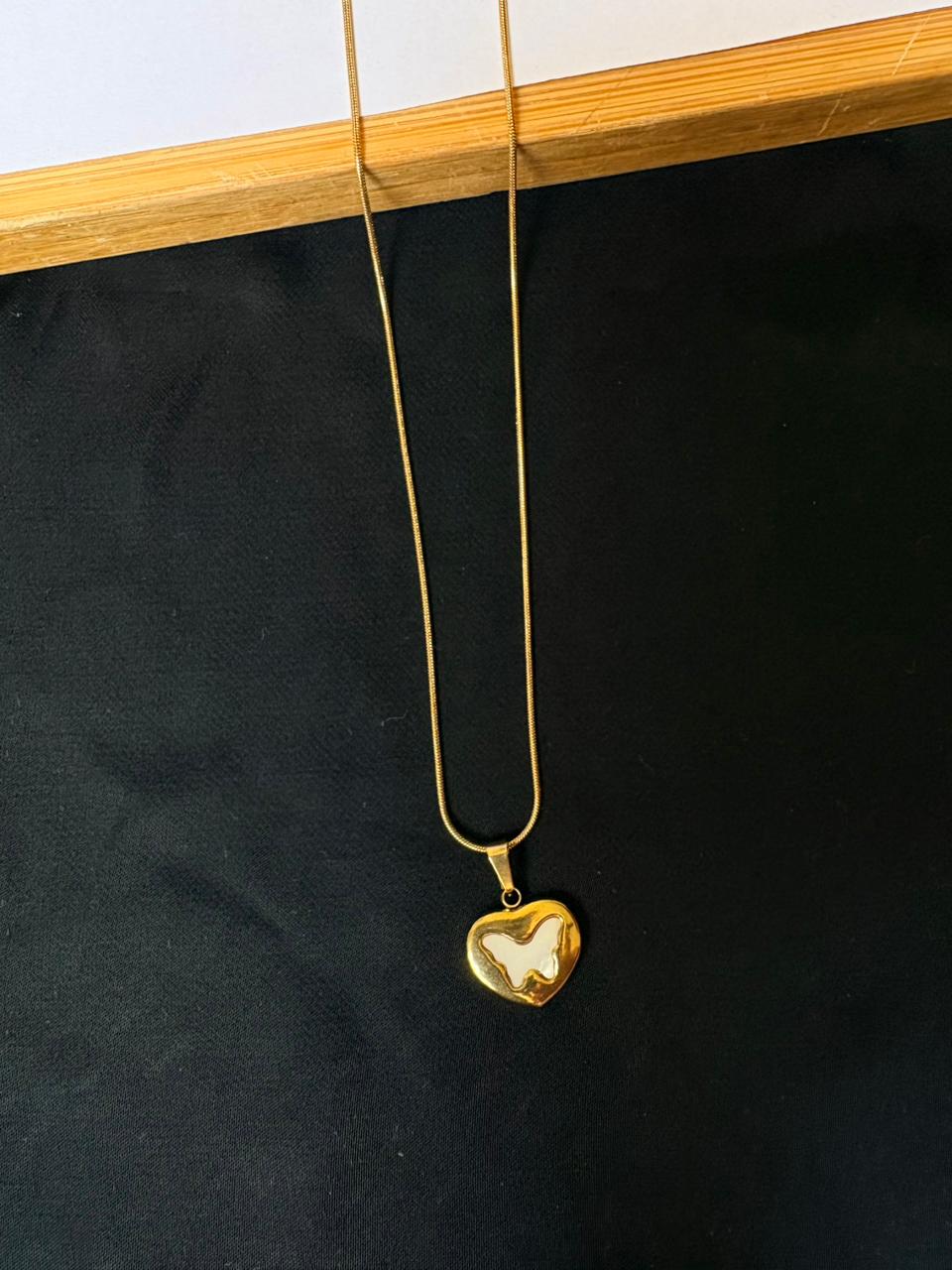 Golden Heart Butterfly Necklace