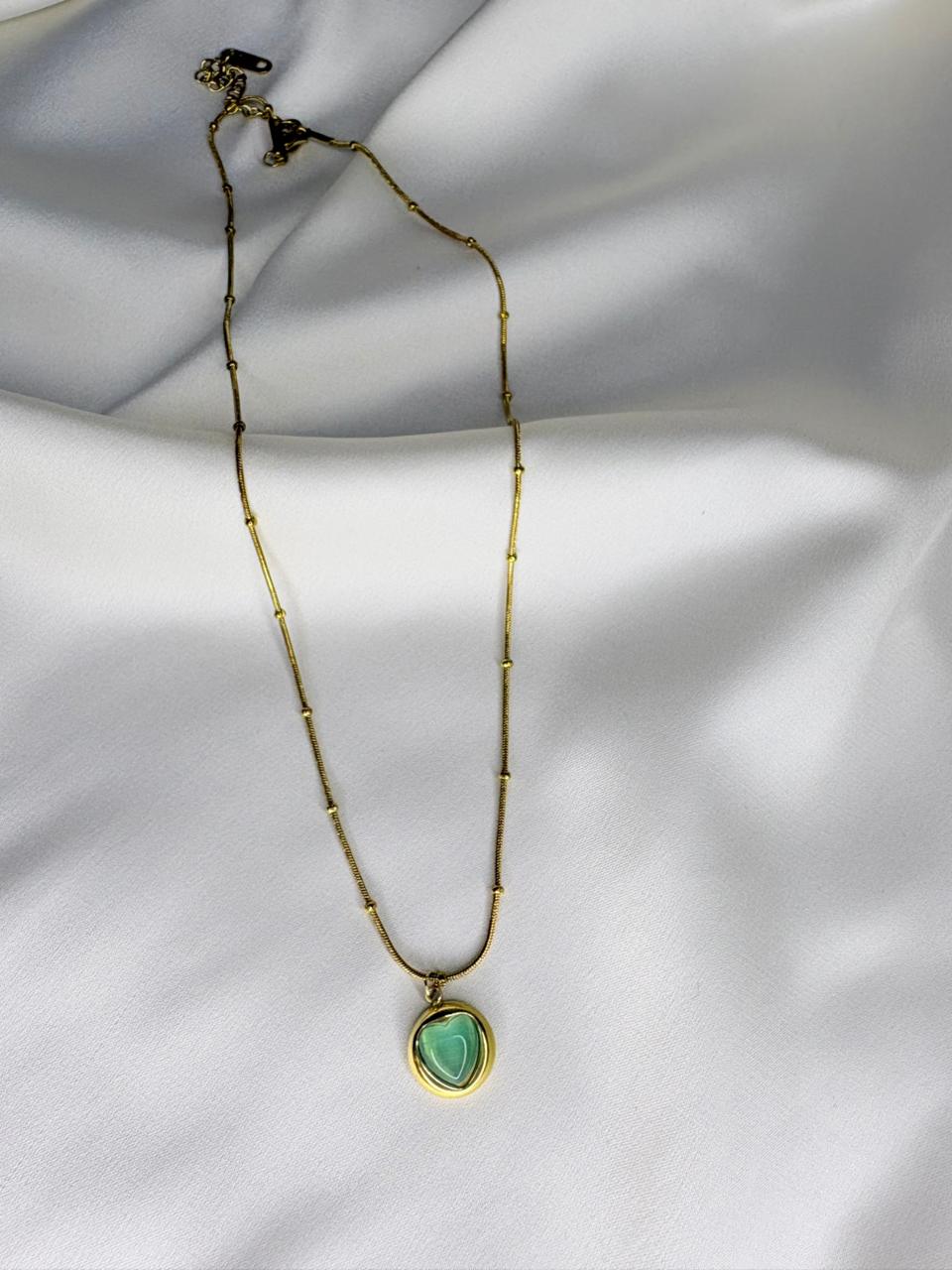 Vintage Mint Heart Satellite Pendant Necklace
