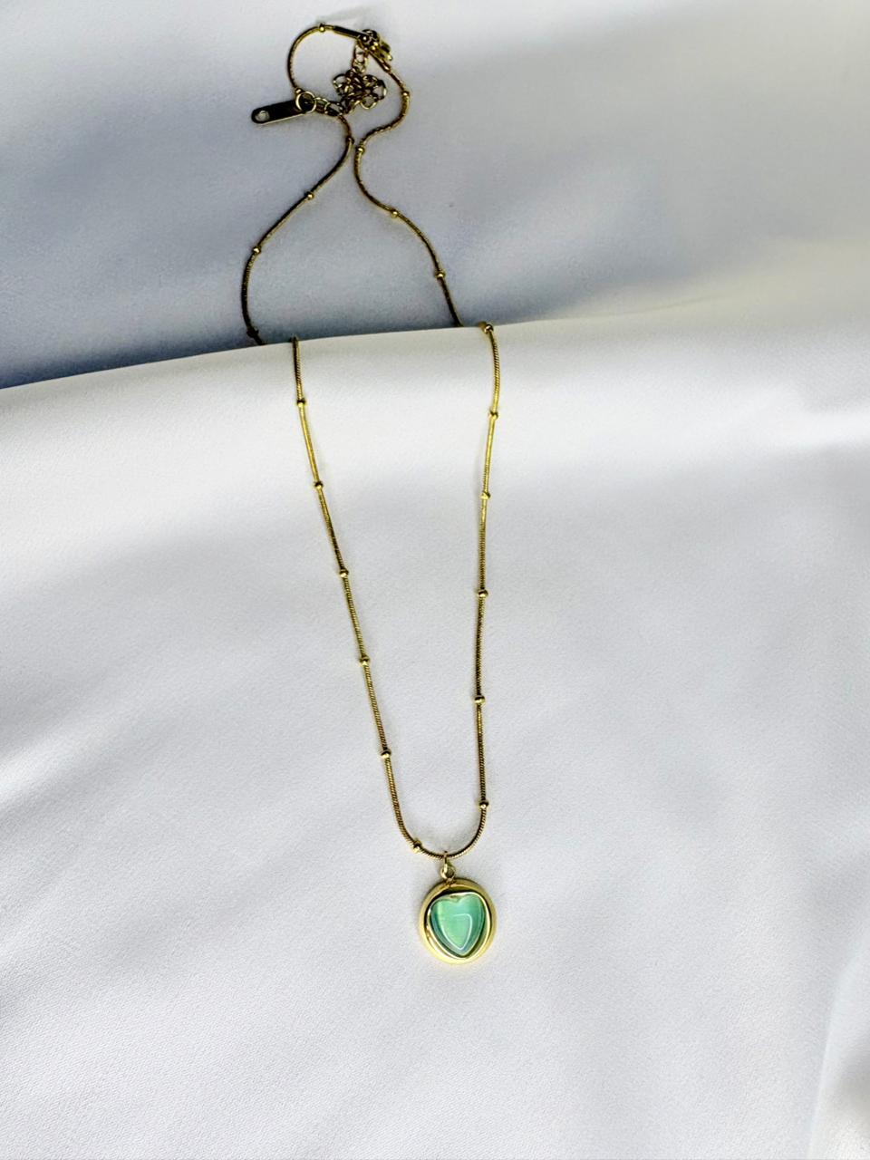 Vintage Mint Heart Satellite Pendant Necklace