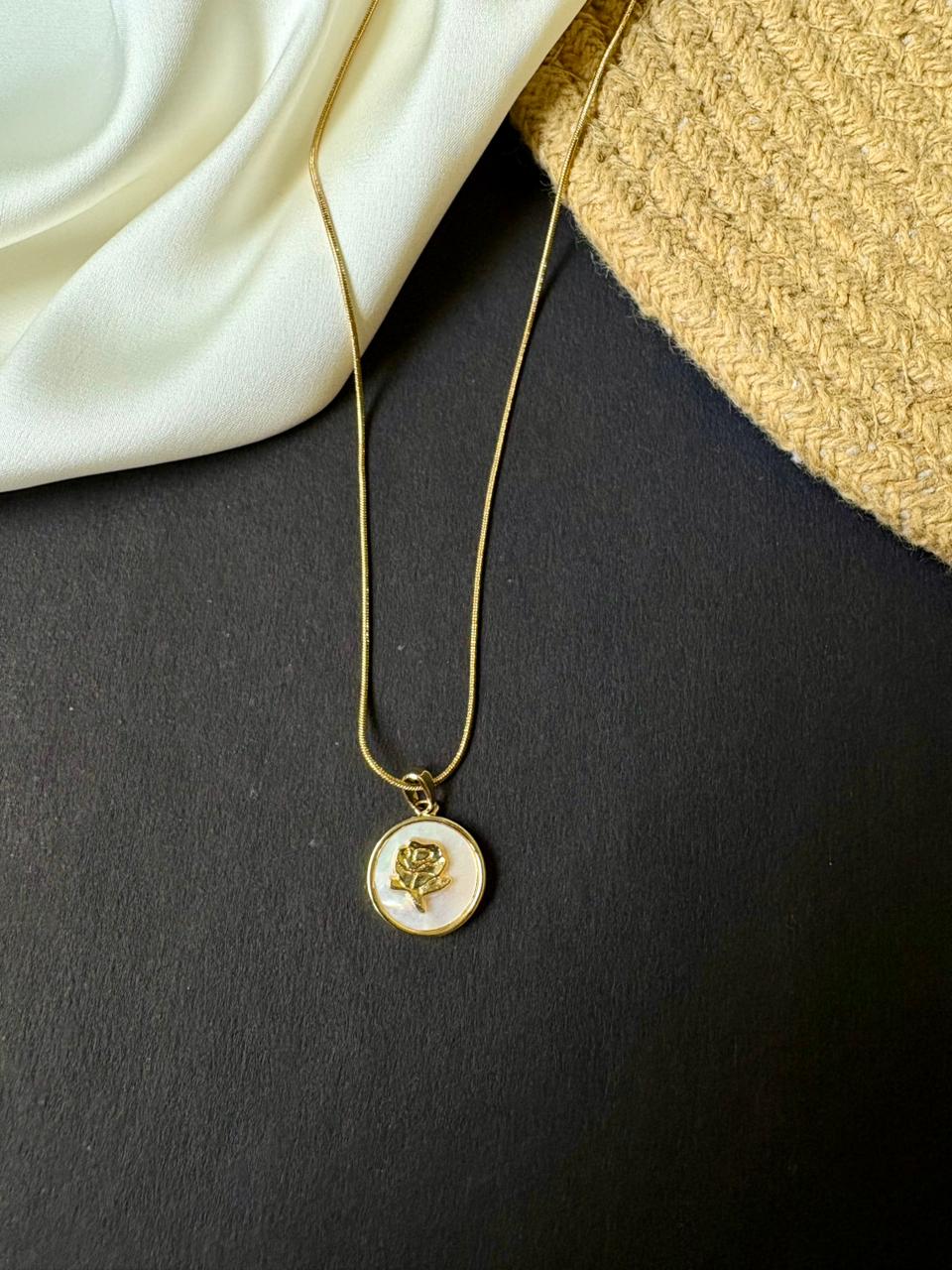 Golden Rose Shell Medallion Necklace