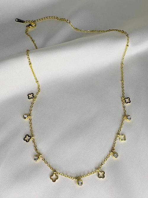 Clover and Bezel-Set Crystal Charm Choker