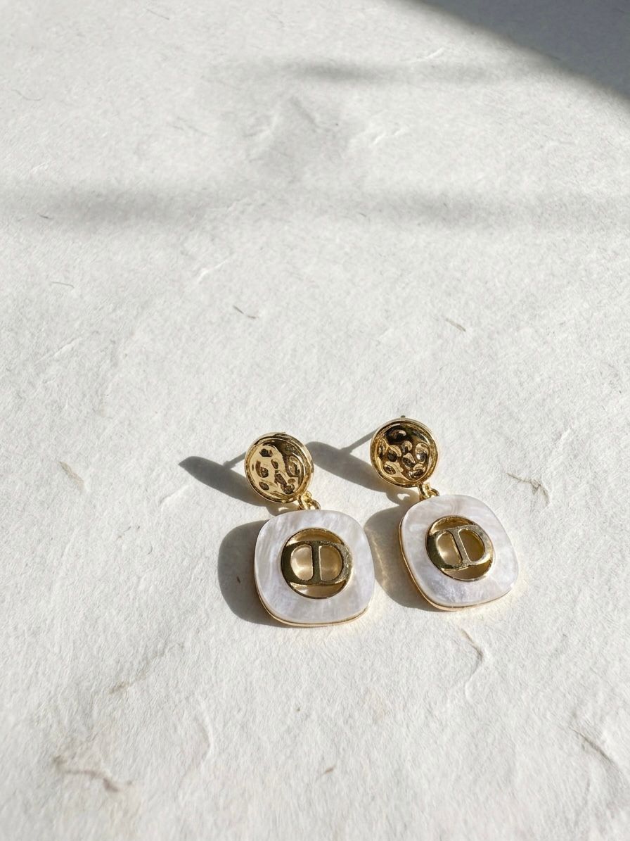 Pearly Monogram Drop Earrings