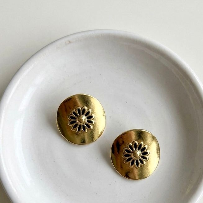 Vintage Style Gold Floral Coin Studs