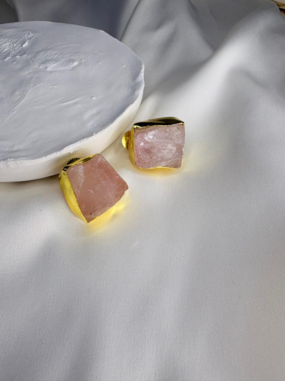 Raw Rose Quartz Stud Earrings