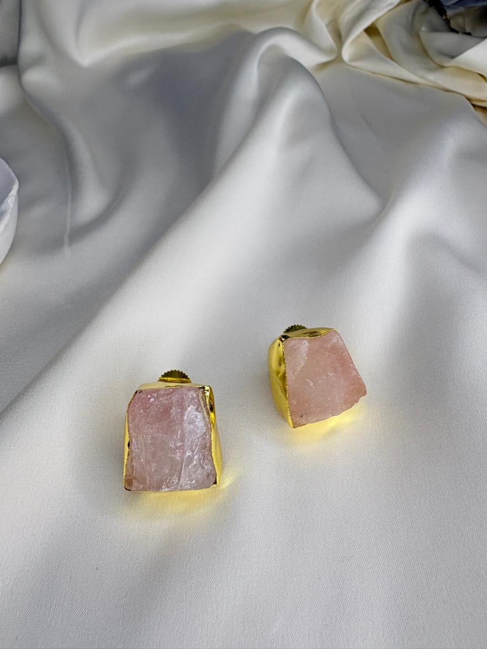 Raw Rose Quartz Stud Earrings