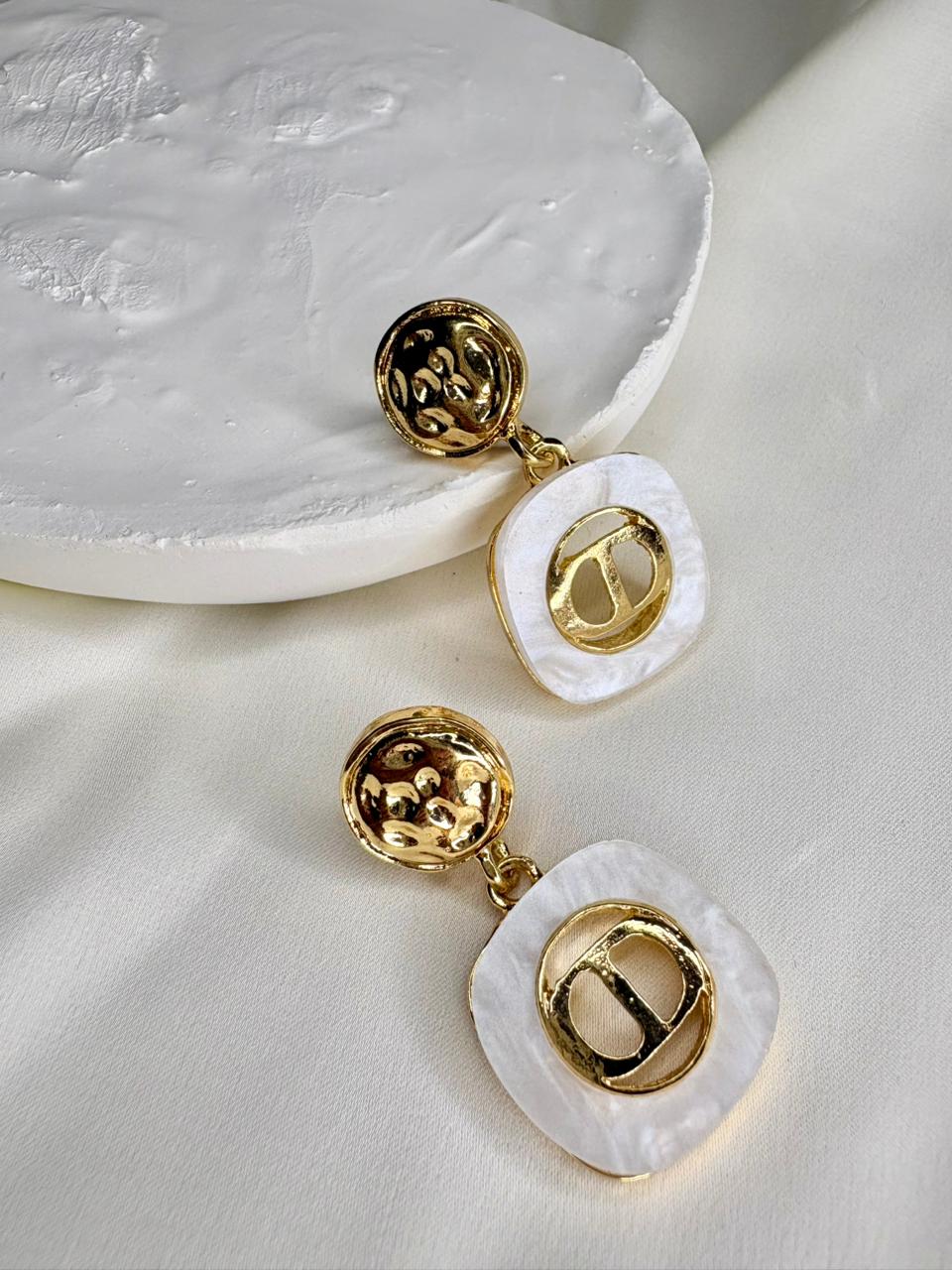 Pearly Monogram Drop Earrings
