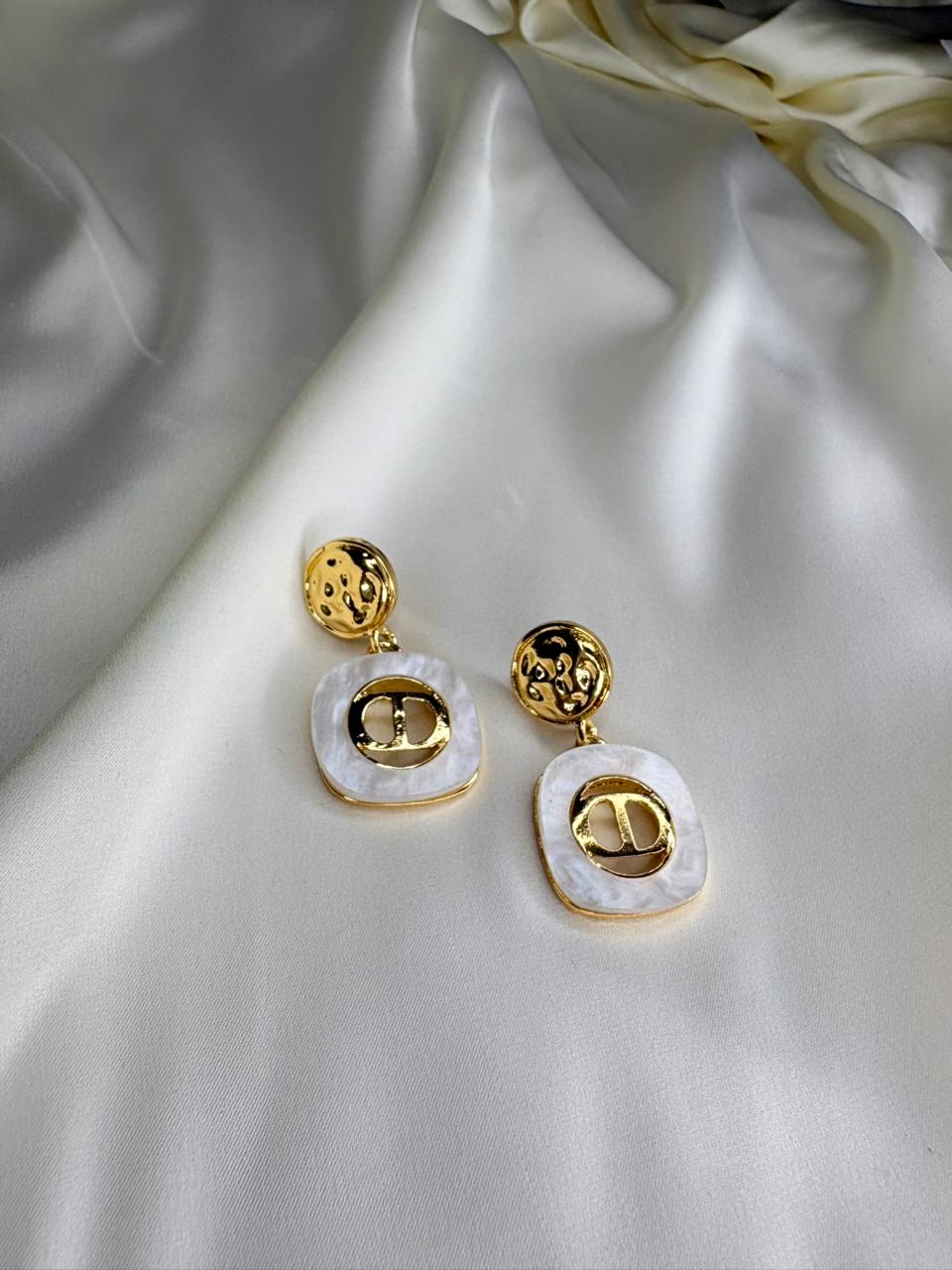Pearly Monogram Drop Earrings