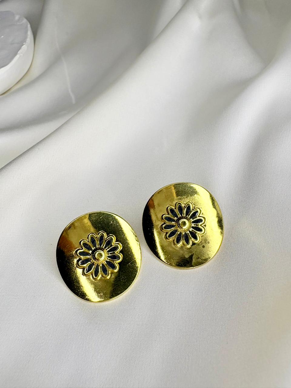 Vintage Style Gold Floral Coin Studs