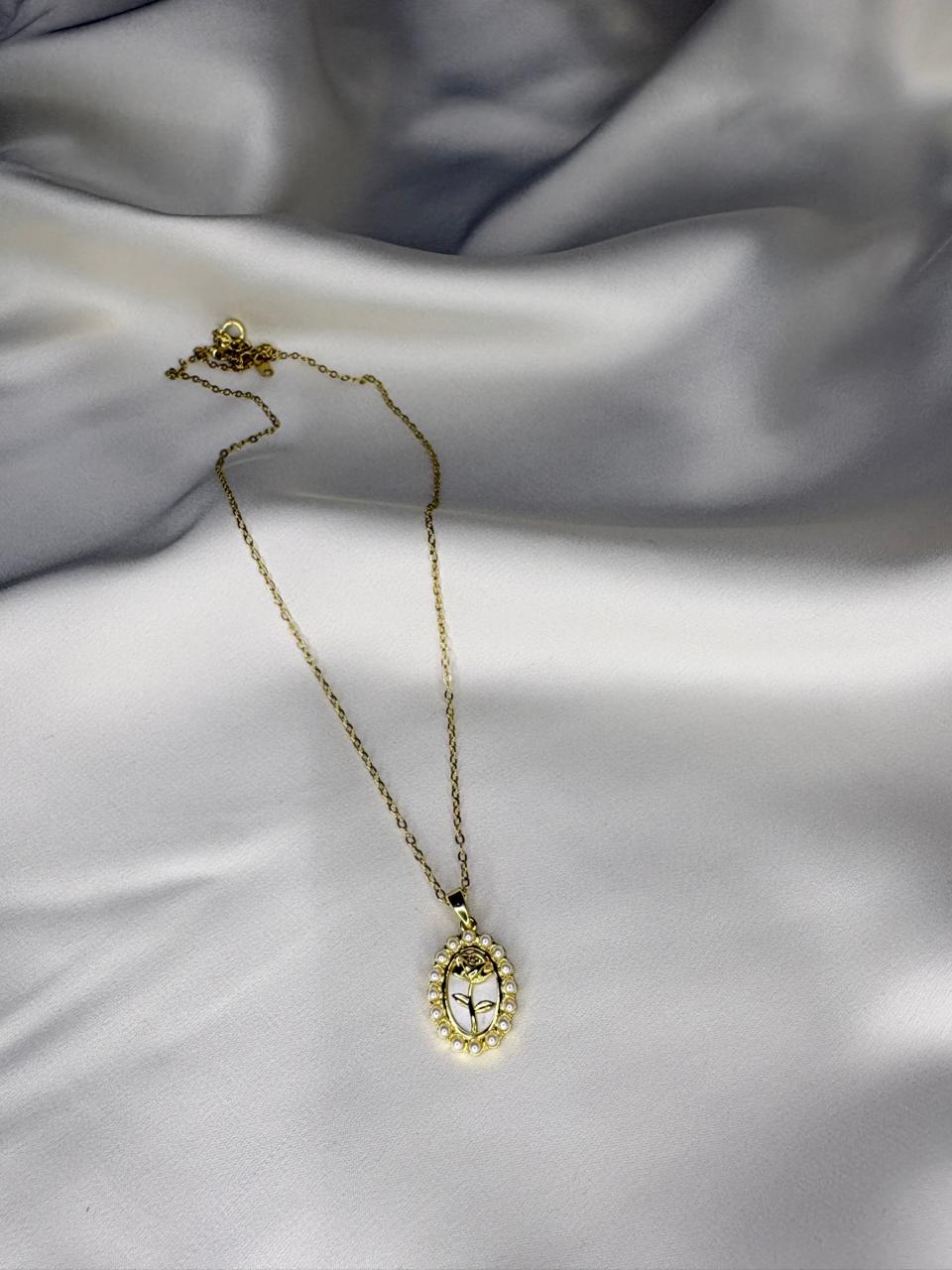 Golden Bloom Oval Pendant Necklace