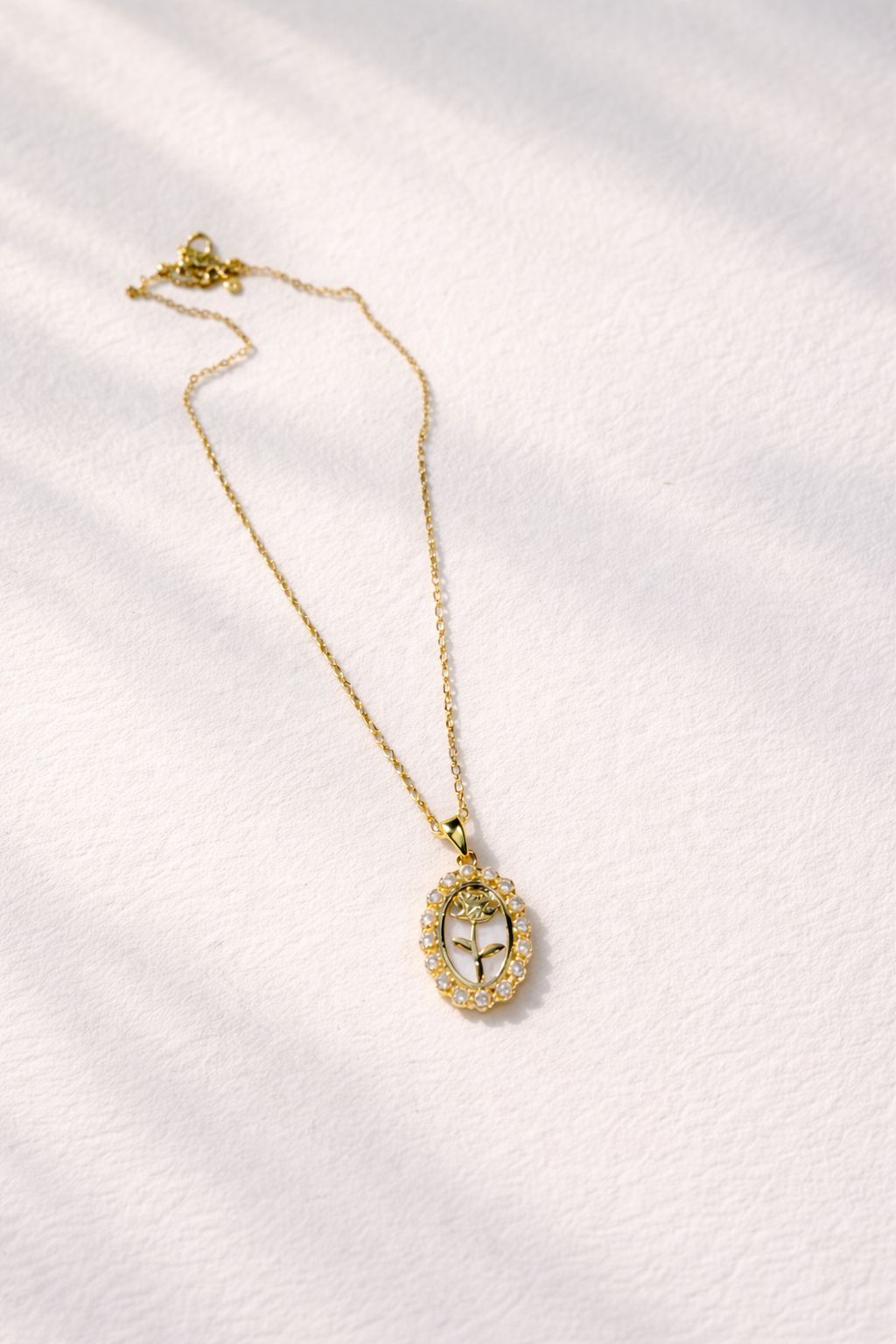 Golden Bloom Oval Pendant Necklace